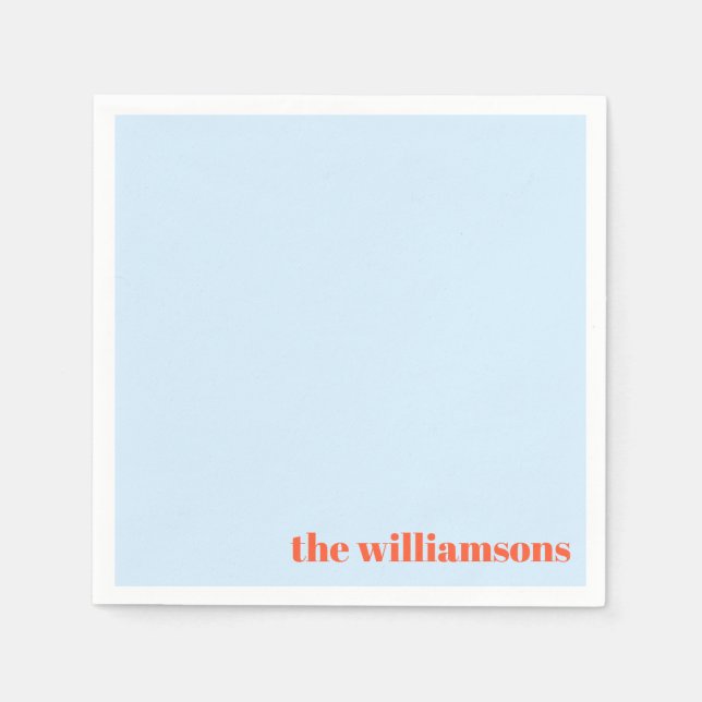 Minimalist Monogrammed Name Retro Simple Soft Blue Serviette (Vorderseite)