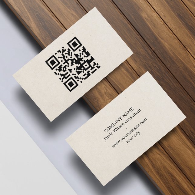 Minimalist Natural Beige Black QR code Networking Visitenkarte (Von Creator hochgeladen)