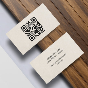 Minimalist Natürliches Beige Schwarzer QR-Code Net Visitenkarte