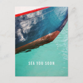 Minimalist Nautical Abstract Boat Sea You Soon Postkarte
