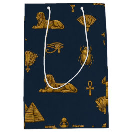 Minimalist Navy & Antique Gold Ägyptisches Muster Mittlere Geschenktüte