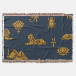 Minimalist Navy & Antique Gold Egyptian Pattern Decke