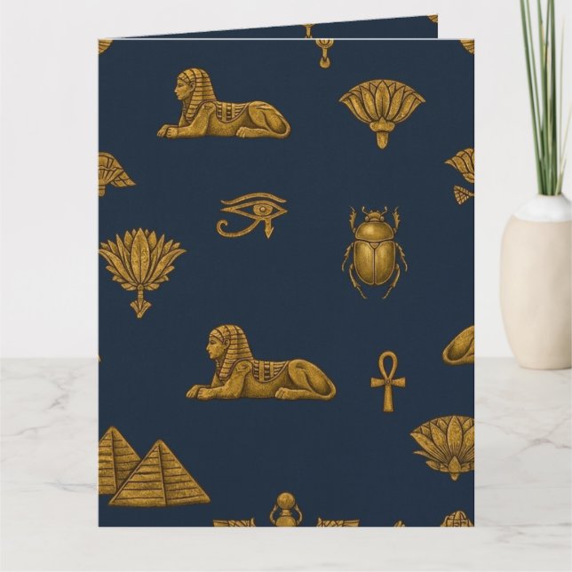 Minimalist Navy & Antique Gold Egyptian Pattern Karte (Vorderseite)