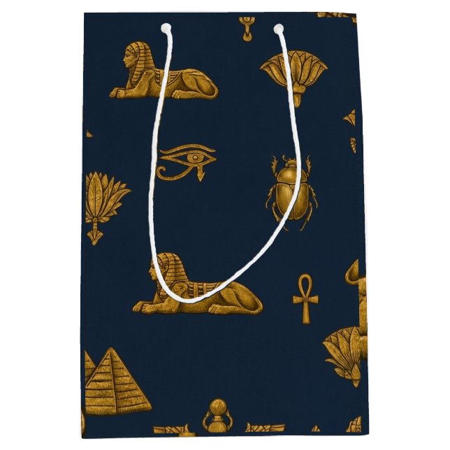 Minimalist Navy & Antique Gold Egyptian Pattern Mittlere Geschenktüte (Vorderseite)