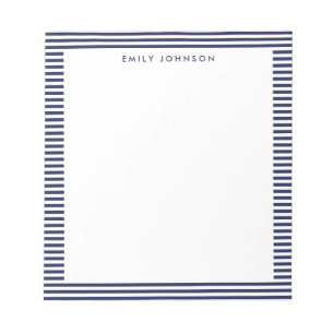 Minimalist Navy Blau Streifen Monogramm Notizblock