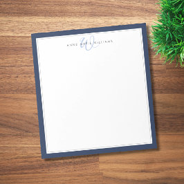Minimalist Navy Blau Zwei-Rahmen-Monogramm Notizblock
