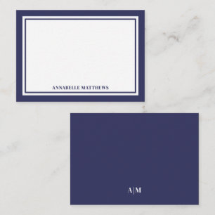 Minimalist Navy Blau Zweifarbige Monogramm Schrift Mitteilungskarte
