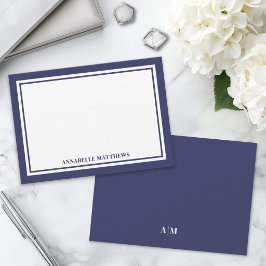 Minimalist Navy Blau Zweifarbige Monogramm Schrift Mitteilungskarte
