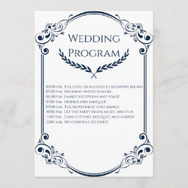 Minimalist Navy Blue and White Wedding Program Programm