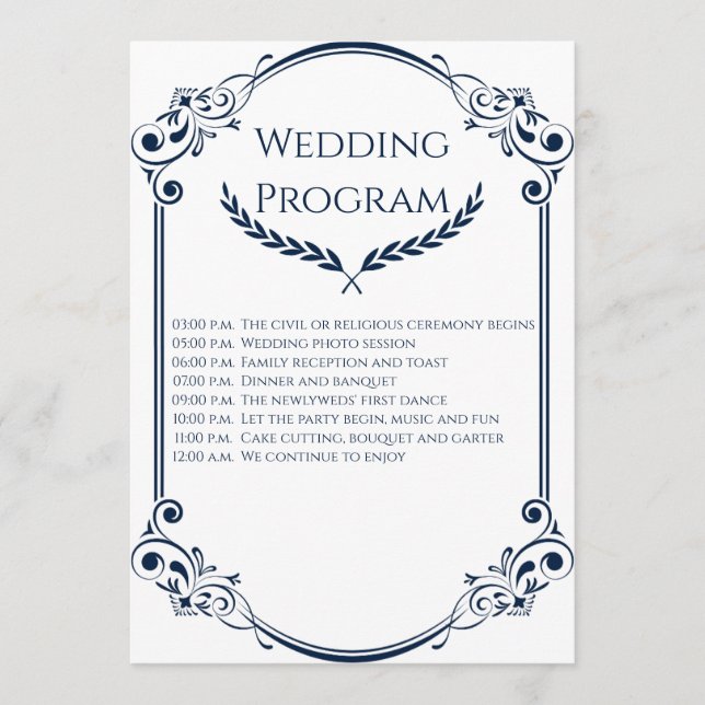 Minimalist Navy Blue and White Wedding Program Programm (Vorderseite)