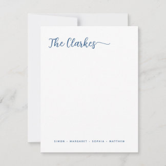 Minimalist Navy Blue Family Stationery Vertical Mitteilungskarte