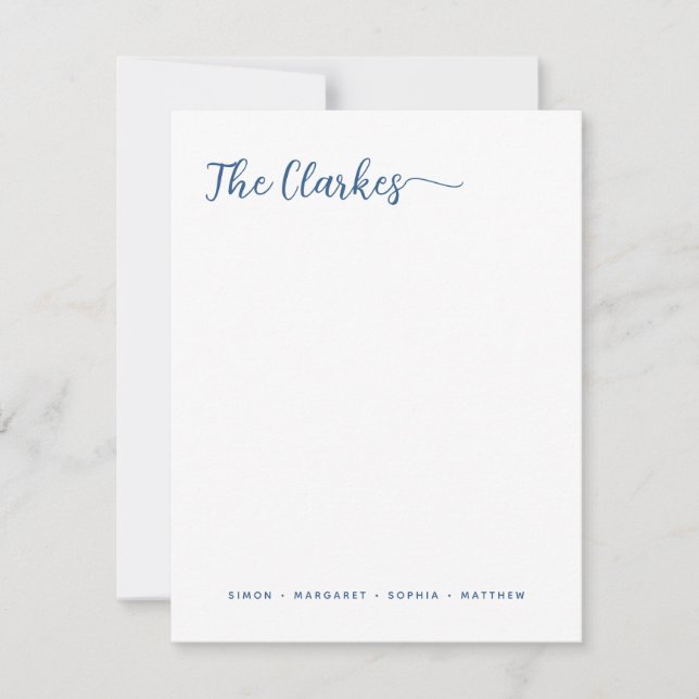 Minimalist Navy Blue Family Stationery Vertical Mitteilungskarte (Vorderseite)