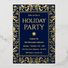 Minimalist Navy Blue & Gold Holiday Gathering Folieneinladung