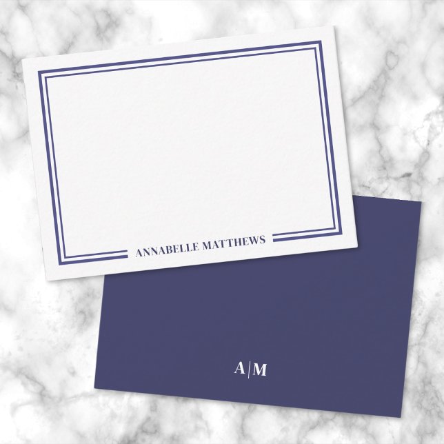 Minimalist Navy Blue Two Border Monogram Mitteilungskarte (Minimalist Navy Blue Two Border Monogram Note Card )