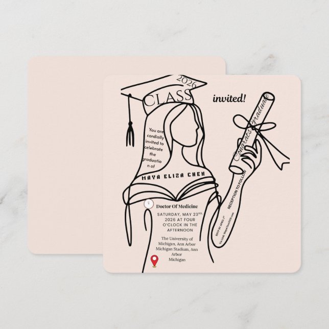 Minimalist Navy Graduation Invitation | Einladung (Vorne/Hinten)