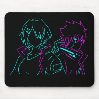 Minimalist Neon pink & Blue Cyberpunk Anime Couple Mousepad