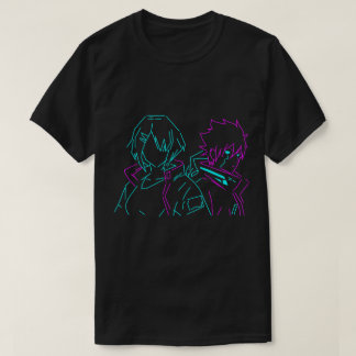 Minimalist Neon Pink & Blue Cyberpunk Anime Couple T-Shirt
