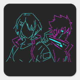Minimalist Neon Rosa & Blau Cyberpunk Anime Paar Quadratischer Aufkleber