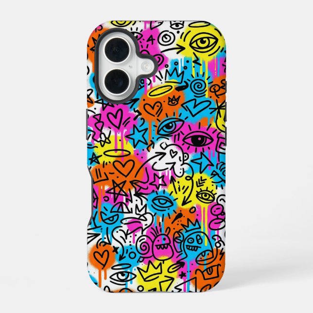 Minimalist Neon Scribble Doodle iPhone 16 case  Hülle (Rückseite)
