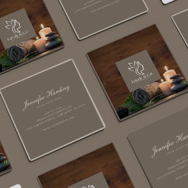 Minimalist Neutral Beige Beauty Square with photo Quadratische Visitenkarte