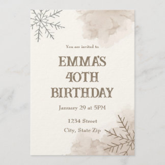 Minimalist Neutral Winter 40th Birthday Invitation Einladung
