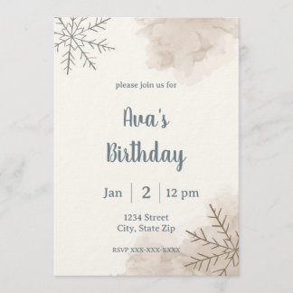 Minimalist Neutral Winter Birthday Invitation Einladung