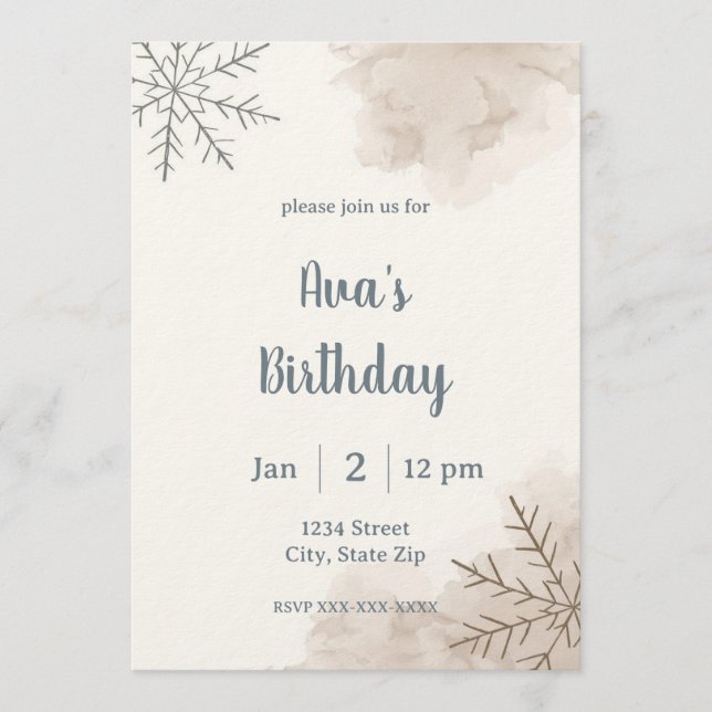 Minimalist Neutral Winter Birthday Invitation Einladung (Vorderseite)