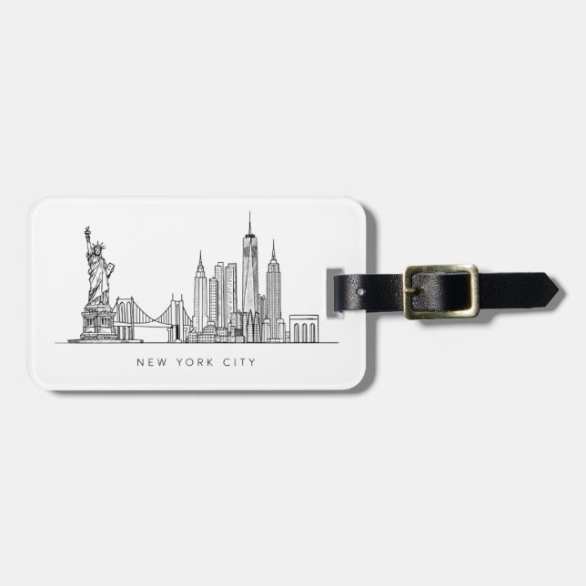 Minimalist New York City Skyline Line Art Gepäckanhänger (Vorderseite horizontal)