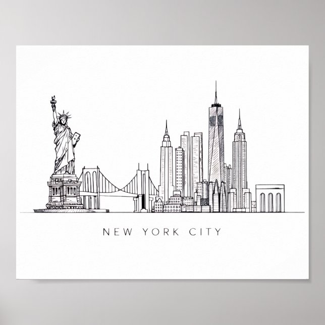 Minimalist New York City Skyline Line Art Poster (Vorne)