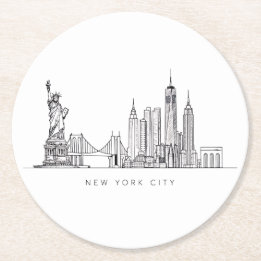 Minimalist New York City Skyline Line Art Runder Pappuntersetzer