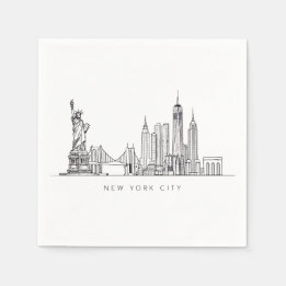 Minimalist New York City Skyline Line Art Serviette