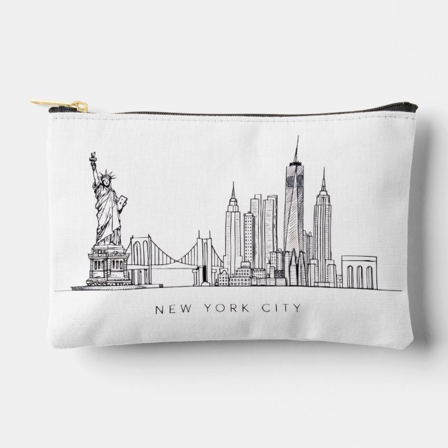 Minimalist New York City Skyline Line Art Zubehörtasche (Vorderseite)