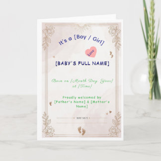 Minimalist Newborn Baby Announcement Card Templat Karte