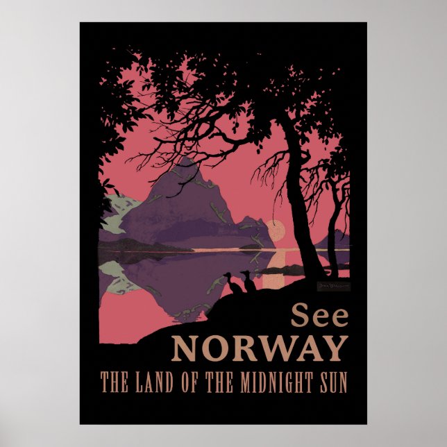 Minimalist Norway Sunset Poster - Mountain Fjord (Vorne)