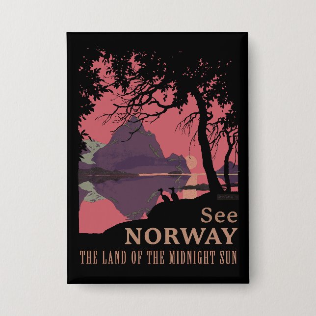 Minimalist Norway Sunset Poster - Mountain Fjord Button (Vorderseite)