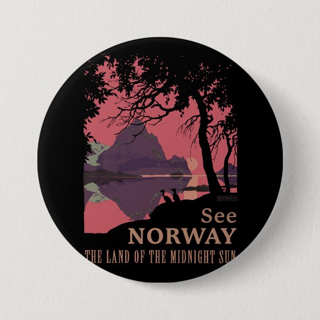 Minimalist Norway Sunset Poster - Mountain Fjord Button (Vorderseite)