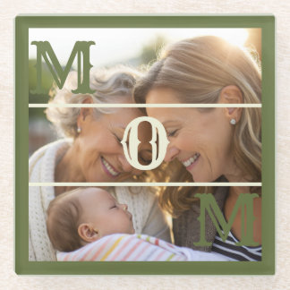Minimalist Olive Green Custom Photo Mom Keepsake Glasuntersetzer