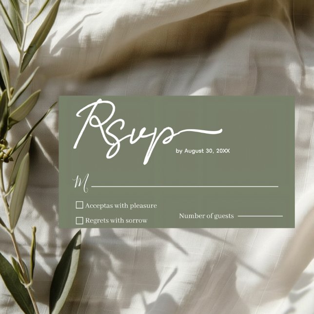 Minimalist Olive Green Wedding RSVP Card Template  (Von Creator hochgeladen)