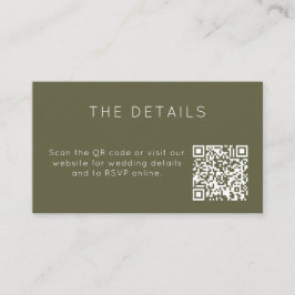 Minimalist Olive Green Wedding RSVP Online QR Code Begleitkarte