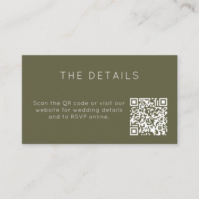 Minimalist Olive Green Wedding RSVP Online QR Code Begleitkarte (Vorderseite)