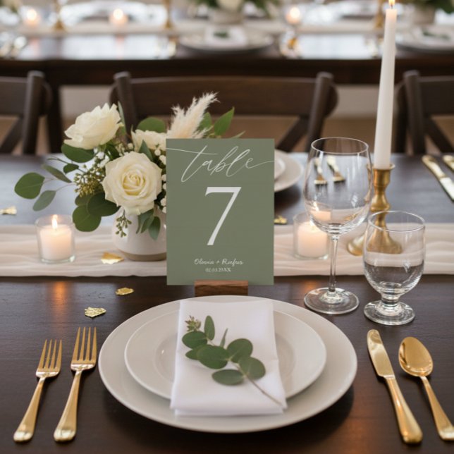 Minimalist Olive Green Wedding Table Number Card  Tischnummer (Von Creator hochgeladen)