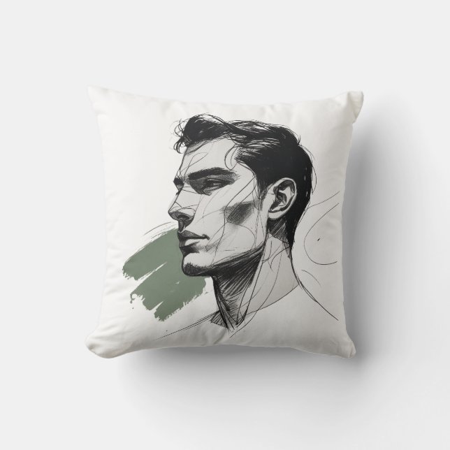 Minimalist One-Line Male Profile Pillow Kissen (Vorderseite)