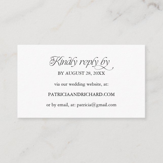 Minimalist Online RSVP Wedding Website Begleitkarte (Vorderseite)
