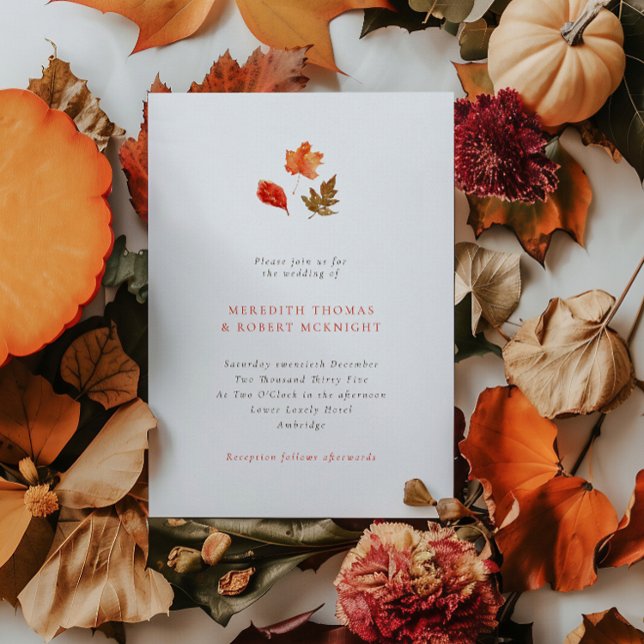 Minimalist Orange Autumn Leaves Wedding Einladung (Von Creator hochgeladen)