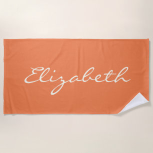 Minimalist Orange Handschrift Name       Strandtuch