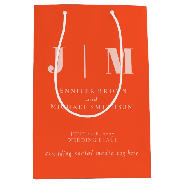 Minimalist Orange Pink Simple Gift Wedding Mittlere Geschenktüte (Vorderseite)