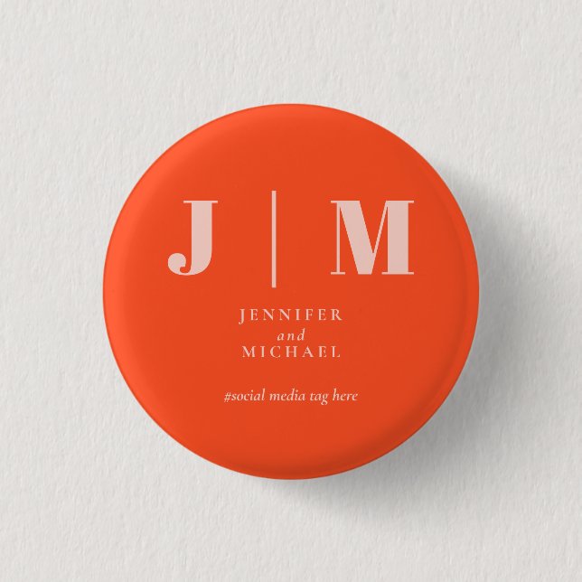 Minimalist Orange Pink Simple Trend Wedding Button (Vorderseite)