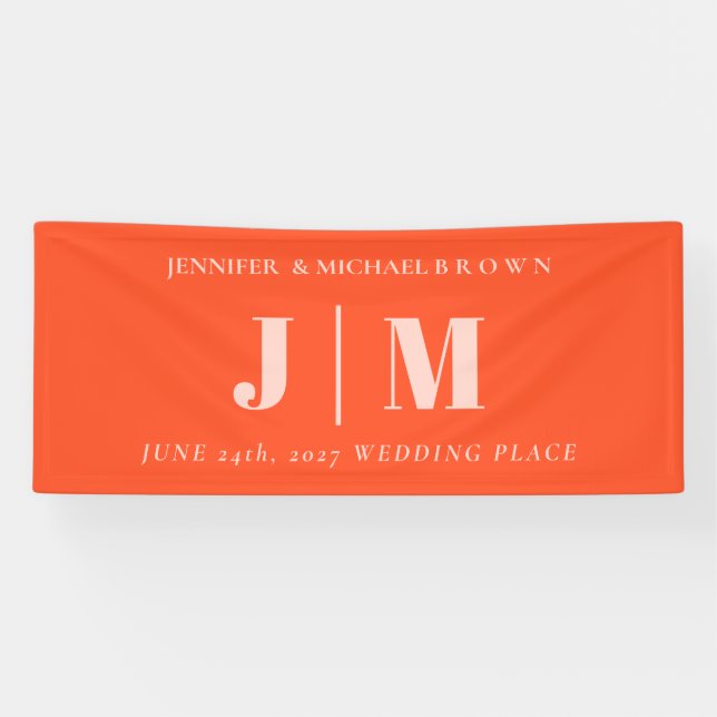 Minimalist Orange Pink Simple Wedding day party Banner (Horizontal)