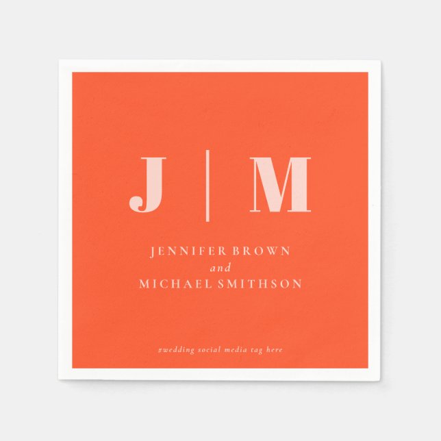 Minimalist Orange Pink Wedding Serviette (Vorderseite)