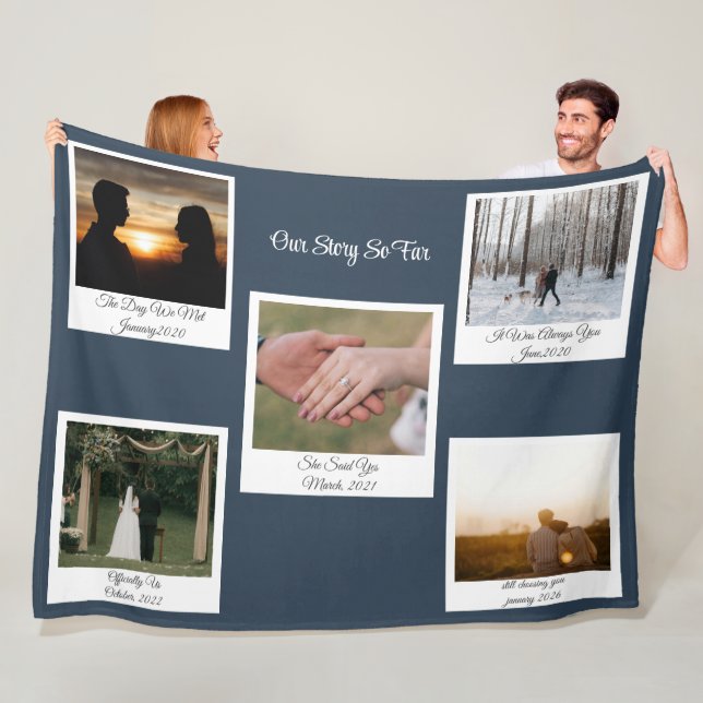Minimalist Our Story Photo Timeline 5 Polaroid Fleecedecke (Beispiel)